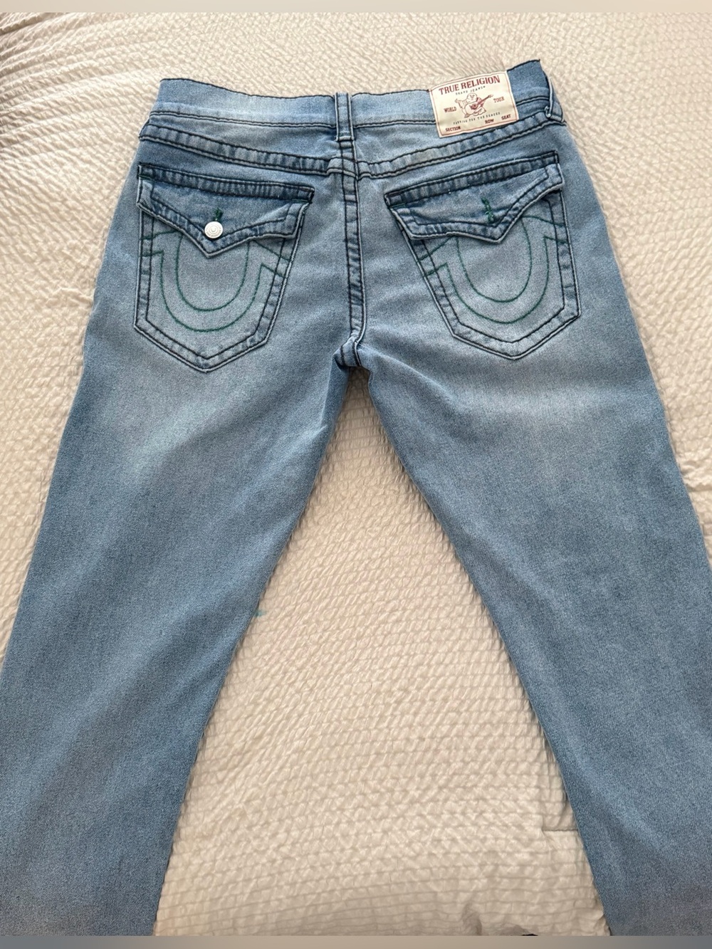 True Religion Light Blue Denim Jeans with Signature Back Pockets